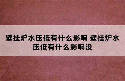 壁挂炉水压低有什么影响 壁挂炉水压低有什么影响没